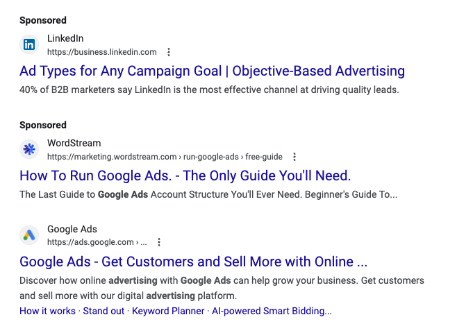 An example of Google Ads with the sponsored tag